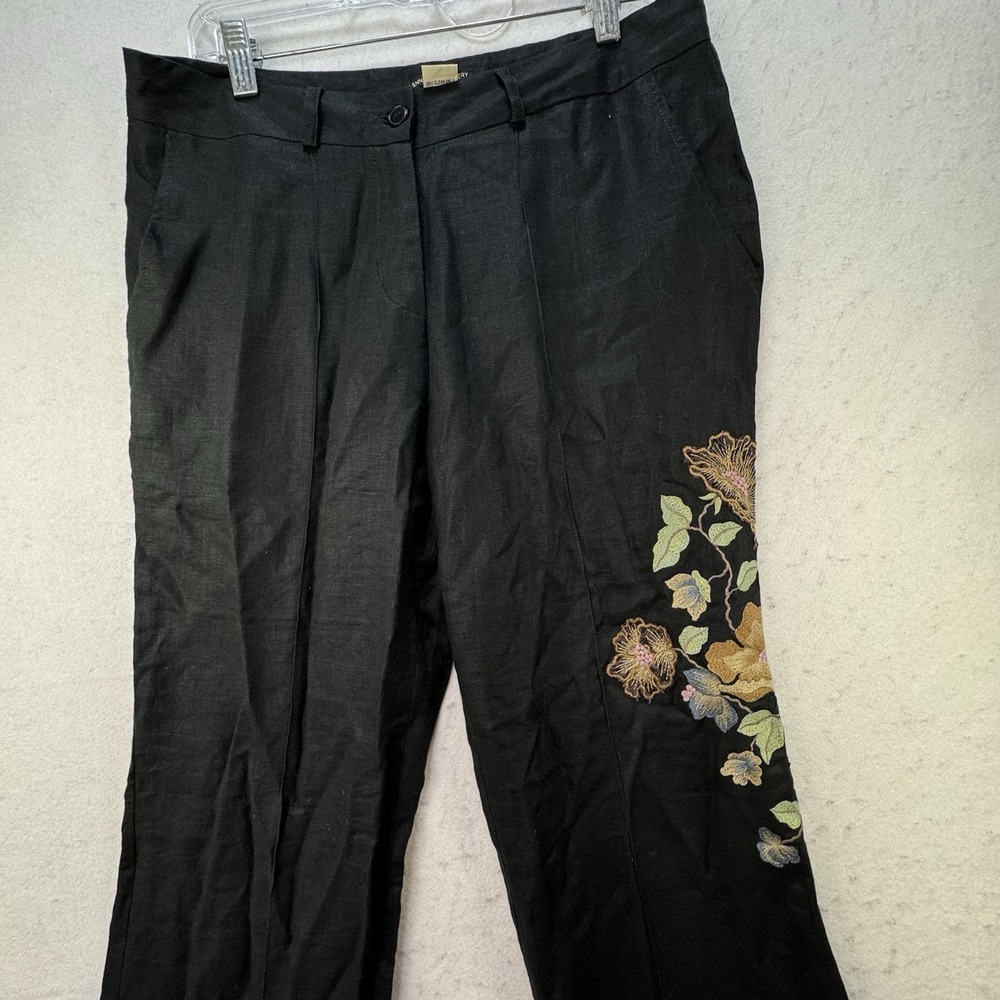 Anna Bui Gallery 100% Linen Embroidered Flare Pants Women's XL Boho Peasant - Picture 11 of 11
